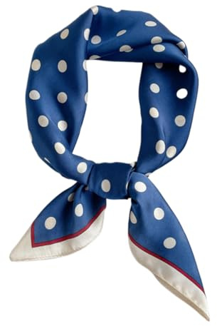 Flybloom Women Lightweight Trendy Polka Dot Silk Small Square Scarf Summer Spring Elegant Neckerchief Satin Head Scarf(Navy Blue)