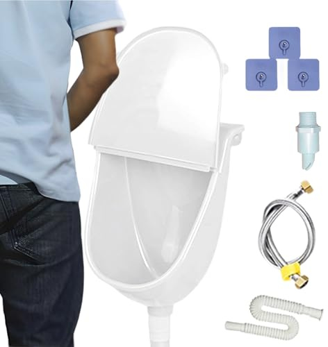 doyandader Orinal sin agua con tapa para hombres, urinario con tapa, montado en la pared, manguera ajustable con mecanismo de descarga para casa, jardín, camping