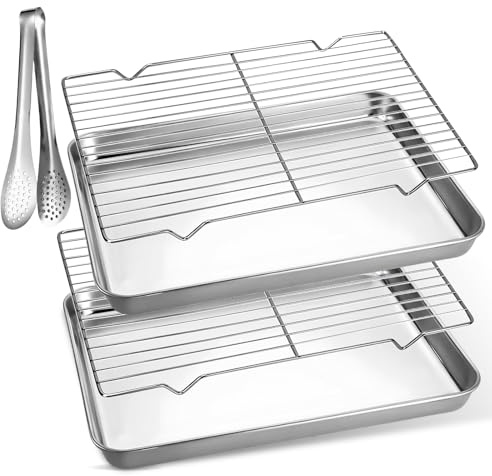 SUNOYA Teglia Da Forno Con Griglia Di Raffreddamento, 2 Pezzi Di Teglia Da Forno Con Clip Alimentare, In Acciaio Inox Con Griglia Per Torte, Per Arrostire, Cuocere, Servire