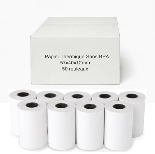 Rouleaux Papier Thermique Sans BPA 57x40x12 mm – 18 m – 55 g/m² – Lot de 50 – Bobines CB/TPE – Impression Haute Définition pour Terminaux de Paiement
