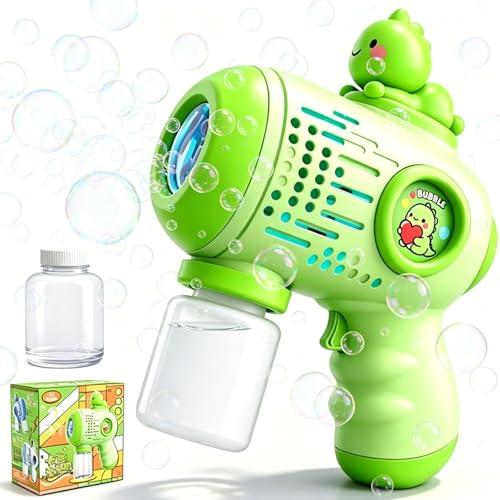Dinosaur Bubble Gun for Kids - Automatic Bubble Machine with 65ml Bubble Solution, Handheld Blower Toy for Outdoor Garden Park Birthday Gift for Boys Age 3 4 5 6 7+ Years Old - Green