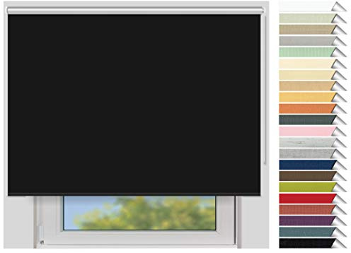 EFIXS Thermorollo Maxi - Rollos nach Maß - 32 mm Rollowelle - Stoffbreite bis 250 cm, Höhe bis 300 cm - Hier: bis 220 cm x bis 150 cm (BxH) - schwarz (069) - mit & ohne Bohren