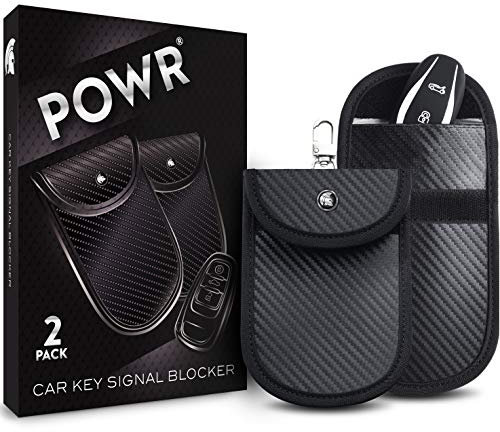 Powr Faraday Car Key Signal Blocker Pouches Pack of 2, Built-in Clips for Keys, Antitheft Carbon Fibre Bag Protector, Keyless Fobs & Remote Entry Keys