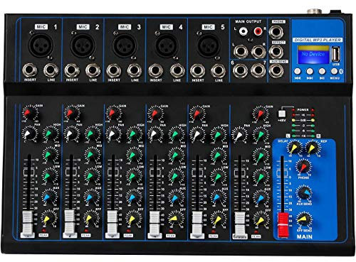 Depusheng HT7 Bluetooth Portable Audio Mixer w/USB DJ Sound Mixing Console MP3 Jack 48V Power for Computer Recording, 7-Channel Bands Mixing Boards For Studio Recording