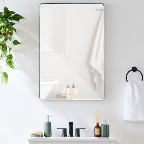 Best Choice Products 24x36in Black Matte Metal Frame Bathroom Mirror for Wall, Rounded Rectangle Vanity Mirror, Decor Mirror, Hangs Horizontally or Vertically