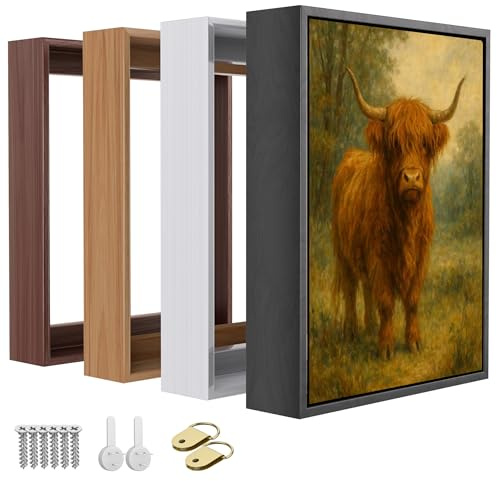 Prixas Print Floater Frame for Canvas Paintings - 1.25 Deep Gallery Floating Picture Frame with Realistic Wood Texture, Made in USA Wall Art Decor (Light Brown, 8x10)