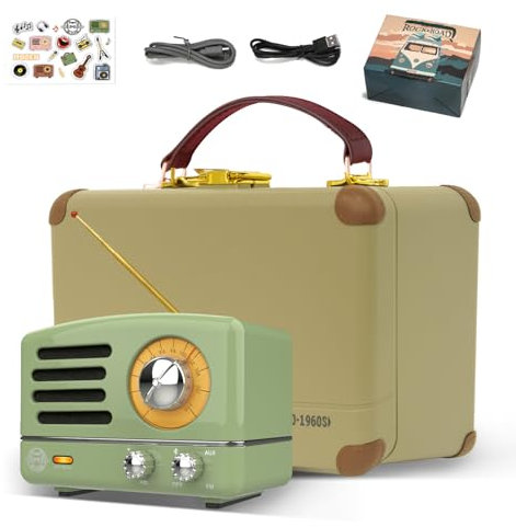 Muzen Radio mit Bluetooth Klein, OTR Metal Speaker, Kleines Radio mit Batterie,Indoor Vintage Deko Retro, Hi-Fi Stereo Bluetooth Lautsprecher, Geschenke für Frauen/Familie
