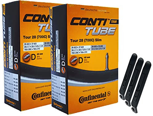 pneugo! Set 2 x Continental Fahrradschlauch 28 Zoll Blitzventil 28-622/37-622 (Tour Slim) + 3 Reifenheber