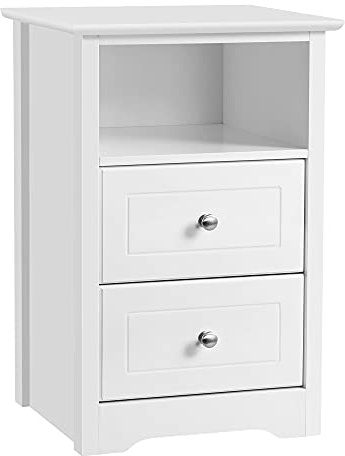 Yaheetech Bedside Table, Wooden Nightstand with 2 Storage Drawers, Open Compartment, Sturdy Modern Cabinet for Bedroom, Living Room, 35x40x60 cm, White