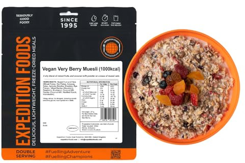 EXPEDITION FOODS Very Berry Muesli (Double Serving / 1000kcal) | Freeze-Dried Camping & Hiking Food