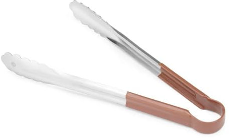 HENDI Pince de service HACCP, poignée enduite aux couleurs HACCP, pince de cuisine, pince alimentaire, pince à barbecue, pince de cuisson, 300 mm, acier inoxydable, marron