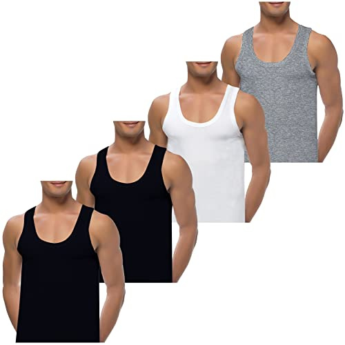 LOREZA® 4 Pack of Men's Singlet Extra Long 100% Cotton (9 / XXL, 4 Pack Mix)