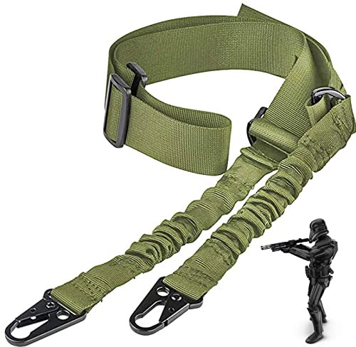 ZONSUSE Gewehrriemen 2 Punkt Sling,Airsoft Schlinge,Trageriemen Gewehr 2 Punkt,Einstellbar Waffengurt Gewehr, mit Metallhaken,für Airsoft Schrotflinte Shotgun Jagd Camping Outdoor (1-Grün)