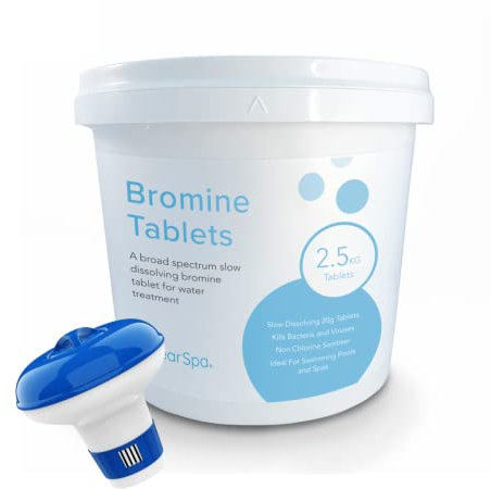 ClearSpa Bromine Tablets 2.5kg with Floating Dispenser - Slow Release Hot Tub Bromine Tablets, Spa and Swimming Pool Water Treatment