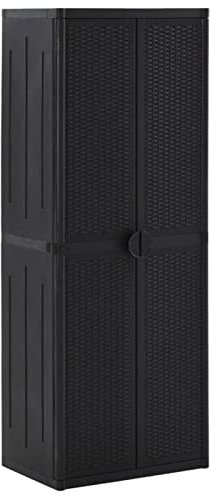 LAPOOH Gartenschrank, Geräteschuppen, Wetterfest, Outdoor Schrank, Gerätehaus, Gartenhausschränke, Terrassenschrank, Schwarz 65x45x172 cm PP Rattan