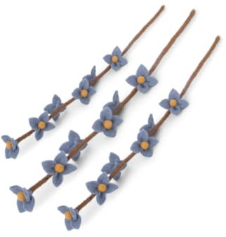 Gry & SIF Künstliche Kirschblütenzweige aus Filz, Flexibler Stiel, Dekozweige, Filzblume, Filzzweige, Kirschblüte, Frühlingsdeko, Handmade, Fairtrade | 43cm, 3X Blau