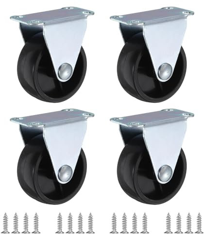 PATIKIL 1.5 Rigid Caster Wheels, 4 Pack Silent Fixed Plate Casters with M4 Screws Load Capacity 132Lbs for Furniture Workbench Cart Trolley One Direction Rolling, Black(NO Brake)