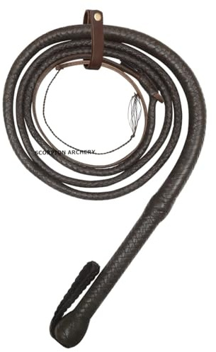 SCORPION ARCHERY Bullwhip Real Cow Hide Leather 8 Plaits Equestrian Bull Whip Brown Color Rope Core Belly Inside Birthday Gift for him (3 FEET)