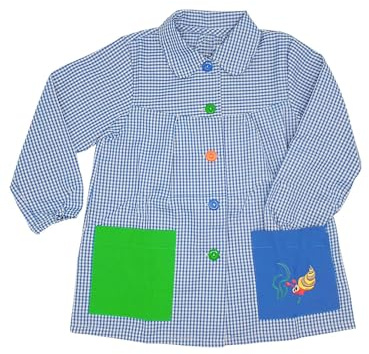 MAGIC SELECT Grembiule Scolastico per Bambini. Grembiule per Bambini a Quadretti con Bottoni, per l'Asilo e la Scuola. Grembiule con Tasca Ricamata per Bambini