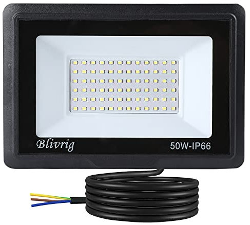 Blivrig 50W Spot LED extérieur Blanc Chaud 3000K, 5000LM Projecteur LED exterieur, IP66 Imperméable Phare Mur, pour Terrasse, Patio, Chemins, Garage, Jardi