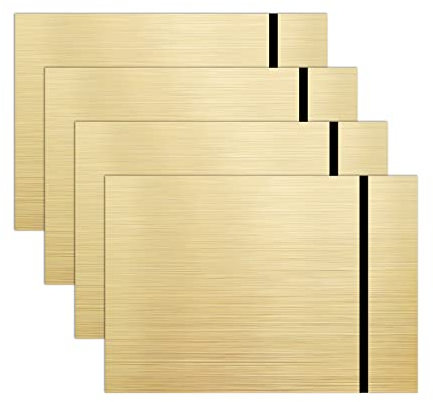 Uadme Placa para Grabado Laser, 20x30 cm 1,3mm, 4 Láminas Plástico Bicolor, Placas Grabada para Carteles Personalizados, Manualidades (Negro sobre Oro Cepillado Mate)