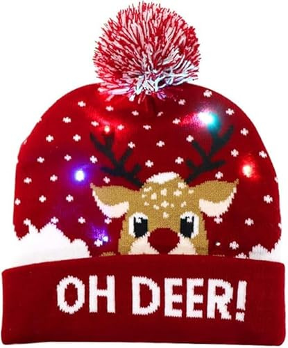 Mstnoixgc Sombrero Noel Luces, Gorro de Noel Con Luz LED, Sombreros de Fiesta de Navidad, Gorro de Peluche de Papá Noel, Gorro de Invierno Navideño, Gorro de Invierno de Punto Cálido (C