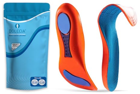 DOLCCIA - Plantillas Ortopédicas para Aliviar Fascitis Plantar, Soporte de Arco para Pie Plano, Absorción de Impacto, Alivio dolor de pie y talón, Plantillas Transpirables Hombres y Mujeres (41-46)