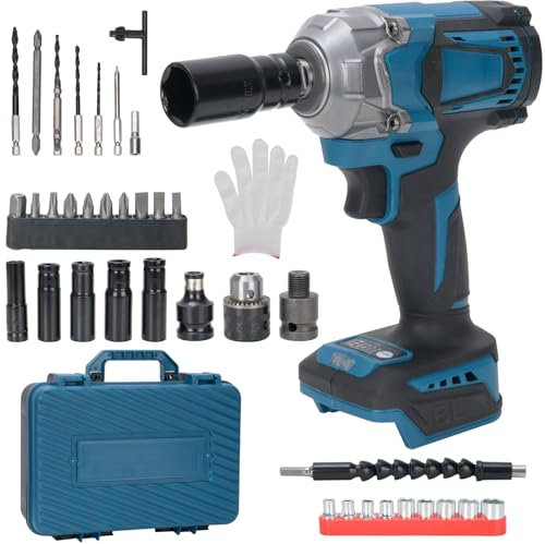 HENYEER Llave de impacto inalámbrica de 700 Nm compatible con batería Makita de 18 V, llave profesional sin escobillas de 1/2 para neumáticos de automóvil, andamios (sin batería ni cargador)