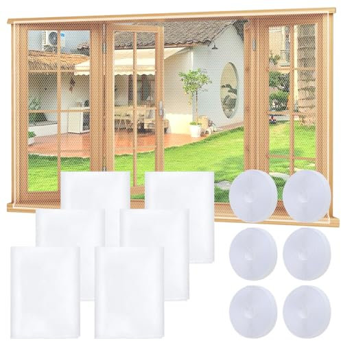 6 Pièces Moustiquaire Fenetre, 130 x 150 cm Moustiquaire Fenêtre Sans Perçage, Toile Moustiquaire Anti Insecte avec Bande Adhésive, Toile Moustiquaire Découpable, Filet écran Insecte (White)