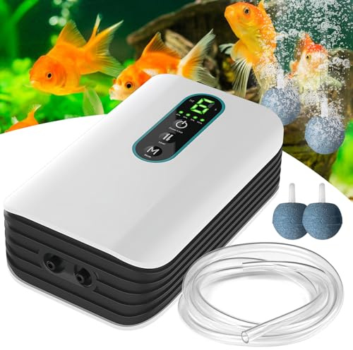 GOEDCH Bomba de Aire para Acuario: Bomba de Oxígeno para Acuario con 2 Salidas, Bomba Aireadora Silenciosa Recargable por USB, Portátil Oxigenador Acuario Bomba para Pesca al Aire Libre, Apagón