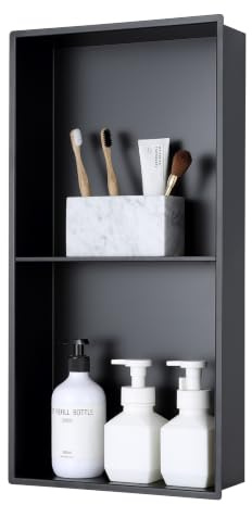KINKIBOS nicho de pared de acero inoxidable Antrahzit, no requiere azulejos, nicho de ducha empotrado, 60 x 30 x 10 cm, nicho de ducha de doble estante, color negro mate