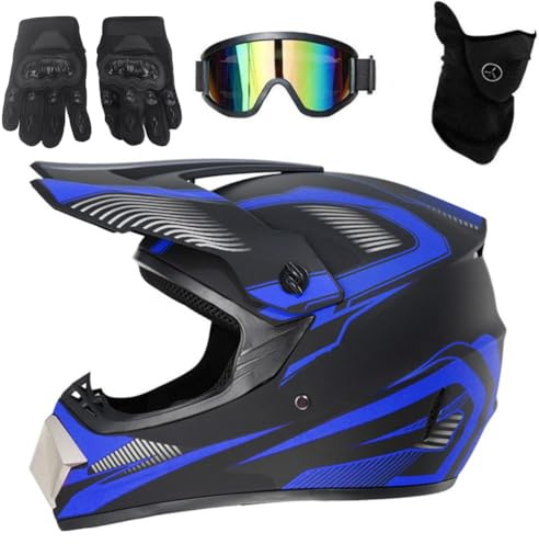 Bonbela MTB Motocross Helm Fullface Motorradhelm Herren Motocross Helm Fullface Mit Handschuhe Brille Gesichtsschutz für Mountainbike Bergbuggy Sport Schutz (L)