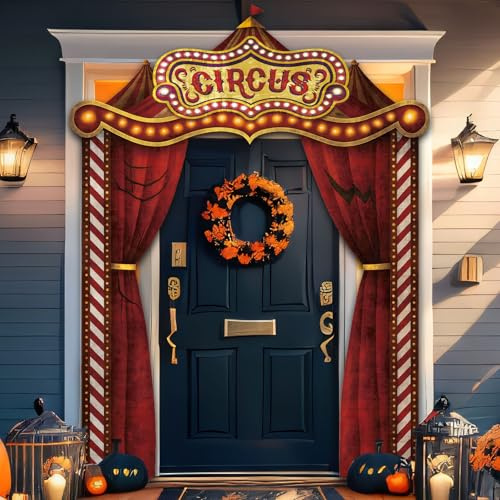 Tiamon Circus Tent Awning Decorations Creepy Halloween Clown Party Backdrop