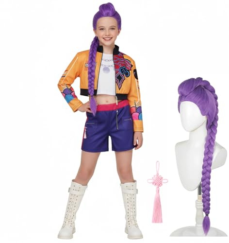 ZHOAOUAO Costume Anime Cosplay, Costume Cosplay Bambini con Parrucca, Travestito Anime Bambini, Accessori per Giochi di Ruolo Bambini, Costumi Bambini per Halloween Carnevale Festa Mascherata (R, 130)