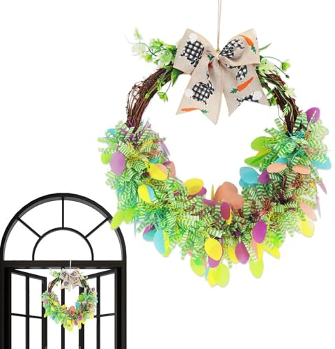 Corona per porta di Pasqua | Decorazione primaverile artificiale e colorata | Corona di primavera con uova di Pasqua per esterni, per giardino, soggiorno, finestra, camera da, tavolo