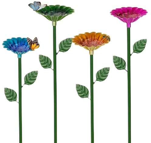 Bienen-Futterspender, 4 Stück Bienen-Bewässerungsstation, blumenförmiger stabiler Metall-Futterspender, wasserdichter und rostfreier bunter Schmetterling für Garten- und Hofdekoration im Freien, Schm