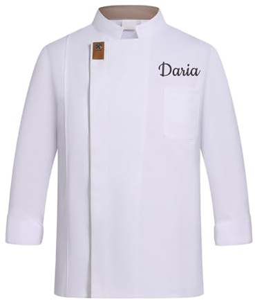 Veste de Cuisine Homme Personnalisé avec Nom Brodé Blouse Cuisine Femme Vestes de Chef, Respirant, Confortable (Blanc)