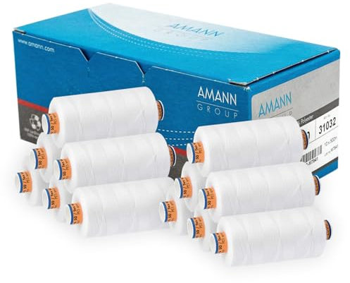 Amann Nähgarn - Stärke 50 - Weiss - 10 x 500m - Leder & Jeans - Nähmaschinengarn - Universal Nähgarn