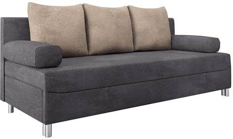 Mirjan24 Schlafsofa Dover, Sofa mit Bettkasten und Schlaffunktion, Bettsofa, Farbauswahl, Schlafcouch mit Chromfüße, Couch, Couchgarnitur (Schlafsofa ohne Polsterhocker, Alova 36 + Alova 07)