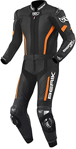 Berik Losail Tuta in pelle da moto a due pezzi, nero/arancione, 56