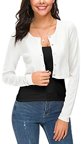 EXCHIC Femmes Manches Longues Bolero Court Cardigan Collier Rond Tricot Gilets Sweaters avec Boutons