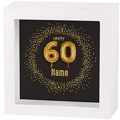 Herz & Heim® Geldgeschenk zum runden Geburtstag in Form Einer bedruckten Spardose als Bilderrahmen 60. Geburtstag