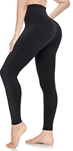 ACTINPUT Black Leggings for Women Soft High Waisted Tummy Control Leggings Sports Workout Gym Running Yoga Pants(Black,L-XL)