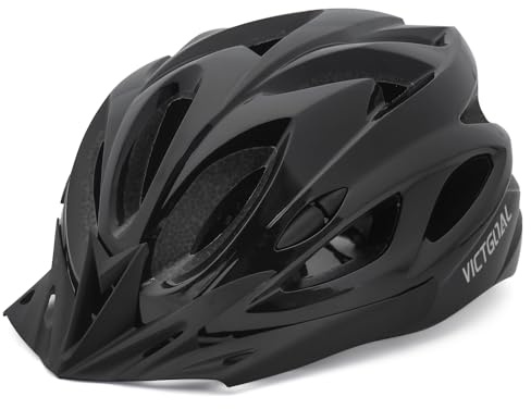 Victgoal Adults Bike Helmet for Men Women Detachable Magnetic Goggle Visor Bicycle Helmet with LED Rear Light Cycling Road Mountain Cycle Helmet (Black-V)