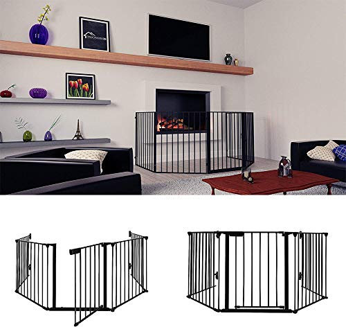 Barrière de Sécurité Enfant - Barrière de Protection Cheminée - 300cm Barrières Pare-Feux - 5 Panneaux - Matériau: Q195 Acier et ABS Plastique (Noir)