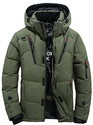 Veste d'hiver épaisse et chaude pour homme avec capuche en duvet de canard épais Manteau parka décontracté mince Manteau pour homme avec de nombreuses poches, Vert armée., XXL