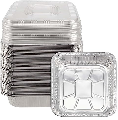 PINGEUI 30 Pack 20.5 x 20.5 x 4.5 CM Aluminium Foil Trays, Tin Foil Containers with Clear Lid, Foil Trays for Kitchen, Camping and Restaurants