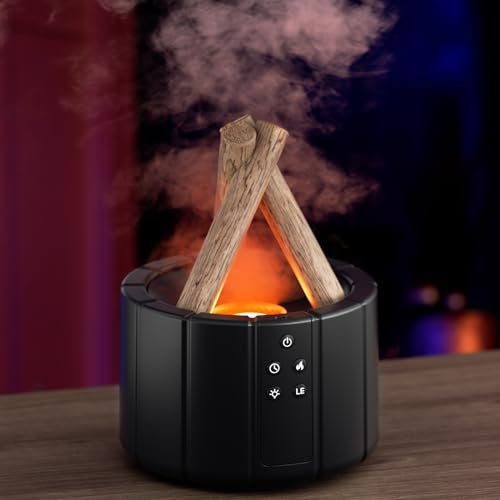 Diffusore essenziali 250ML Umidificatore con telecomando, tempistica dei diffusori di profumato per aromaterapia con forma di falò Luce calda e 7 luci colorate per la camera da letto di casa,Nero
