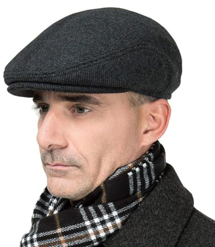 RUIGOMRU Gorras Planas para Hombre Boinas, Gorras de Otoño Invierno Boina Masculina Gorra Ivy, Gorras Retro Newsboy con Orejeras Ajustables, Negro, XXL