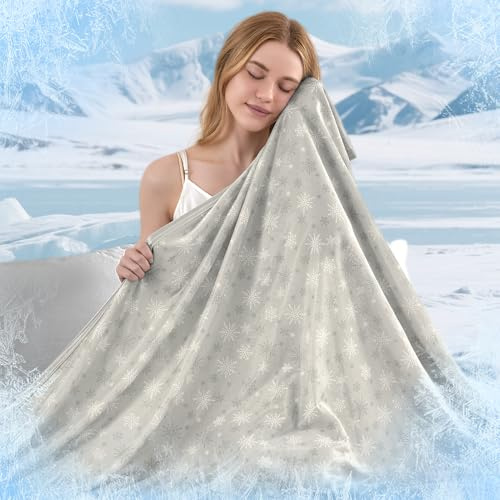 CHOSHOME Cooling Blanket for Night Sweats, Lightweight Breathable Summer Throw Blanket for Hot Sleeper, Q-Max>0.5 Double-Sided Soft Cool Fibre Blanket for Bed Sofa, Single, Snowflake Grey, 130x150cm